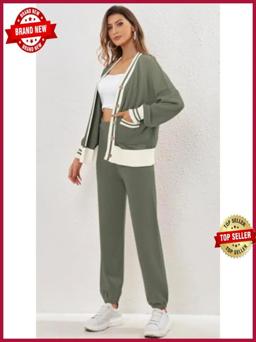 Women's 2 Piece Lounge Set Oversized Cardigan & Wide Leg Pants Knit Sweater Set